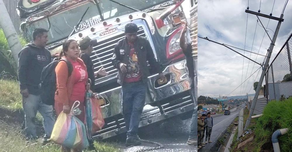 Bus derriba postes y deja sin energía a sectores de Xela